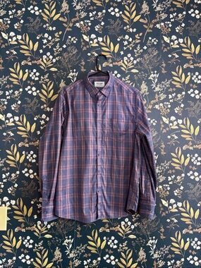 Twillory Men's Blue and Purple Plaid Button-Down Shirt Size L Tailored Fit